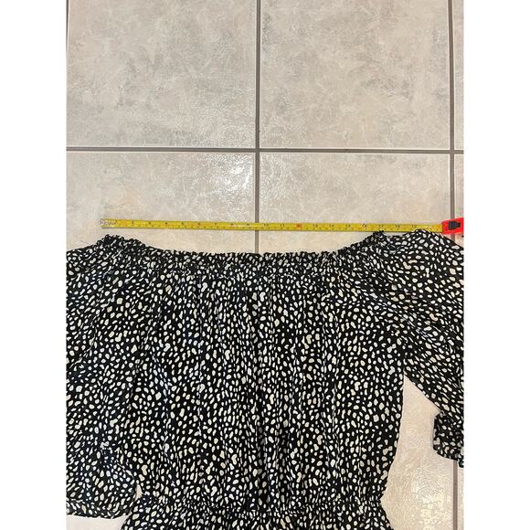 035 ee:some Preston Animal Print Romper Black Cream Off Shoulder Size L - Picture 5 of 6